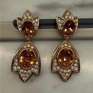 Vintage Christian Dior Tulip Flower Orange Drop Dangle 14k Gold Post Earrings